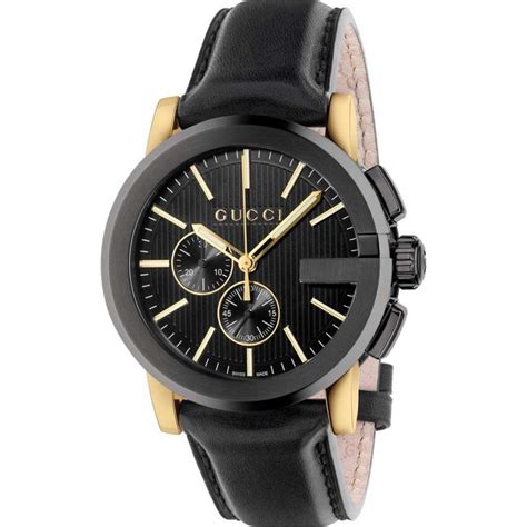 gucci men's black dial black leather|Gucci g chrono 44mm.